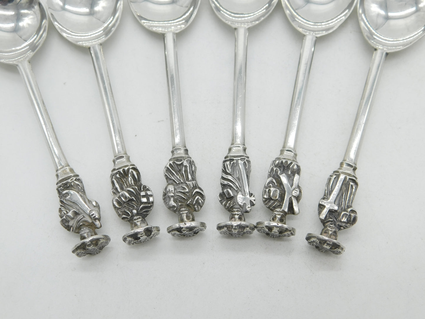 Set of Six Sterling Silver Seal Top Apostle Teaspoons 1916 Sheffield Antique