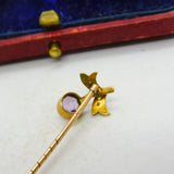 Victorian 9ct Gold, Seed Pearl & Amethyst Floral Wreath Stick Pin c1890 Antique