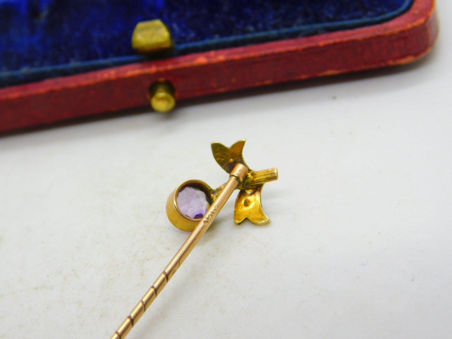 Victorian 9ct Gold, Seed Pearl & Amethyst Floral Wreath Stick Pin c1890 Antique