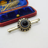 Sterling Silver Cabochon Bulls Eye Agate Taxco Style Bar Brooch Vintage c1970