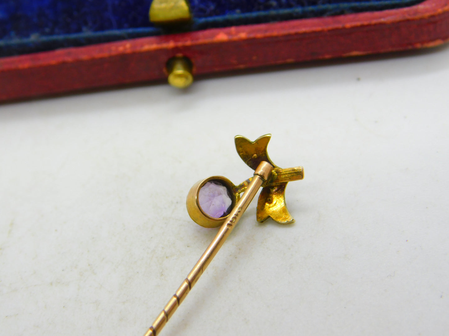 Victorian 9ct Gold, Seed Pearl & Amethyst Floral Wreath Stick Pin c1890 Antique