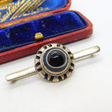 Sterling Silver Cabochon Bulls Eye Agate Taxco Style Bar Brooch Vintage c1970