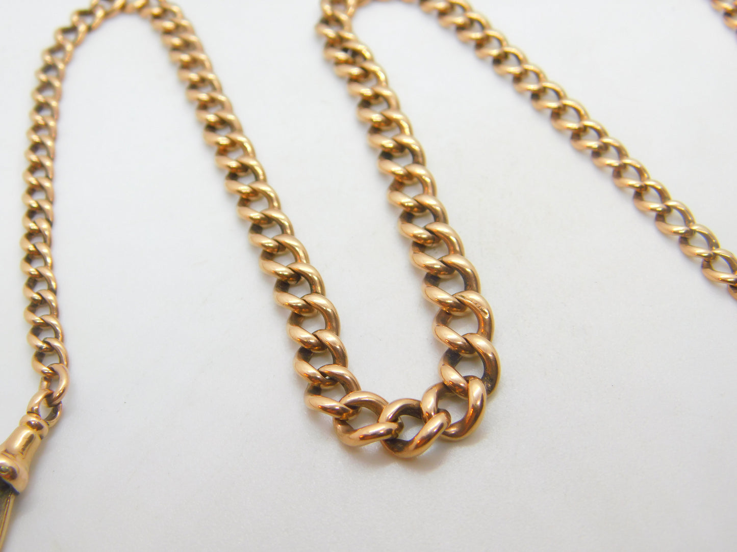 Edwardian 9ct Rose Gold Graduating Albert Curb Watch Chain c1910 Antique