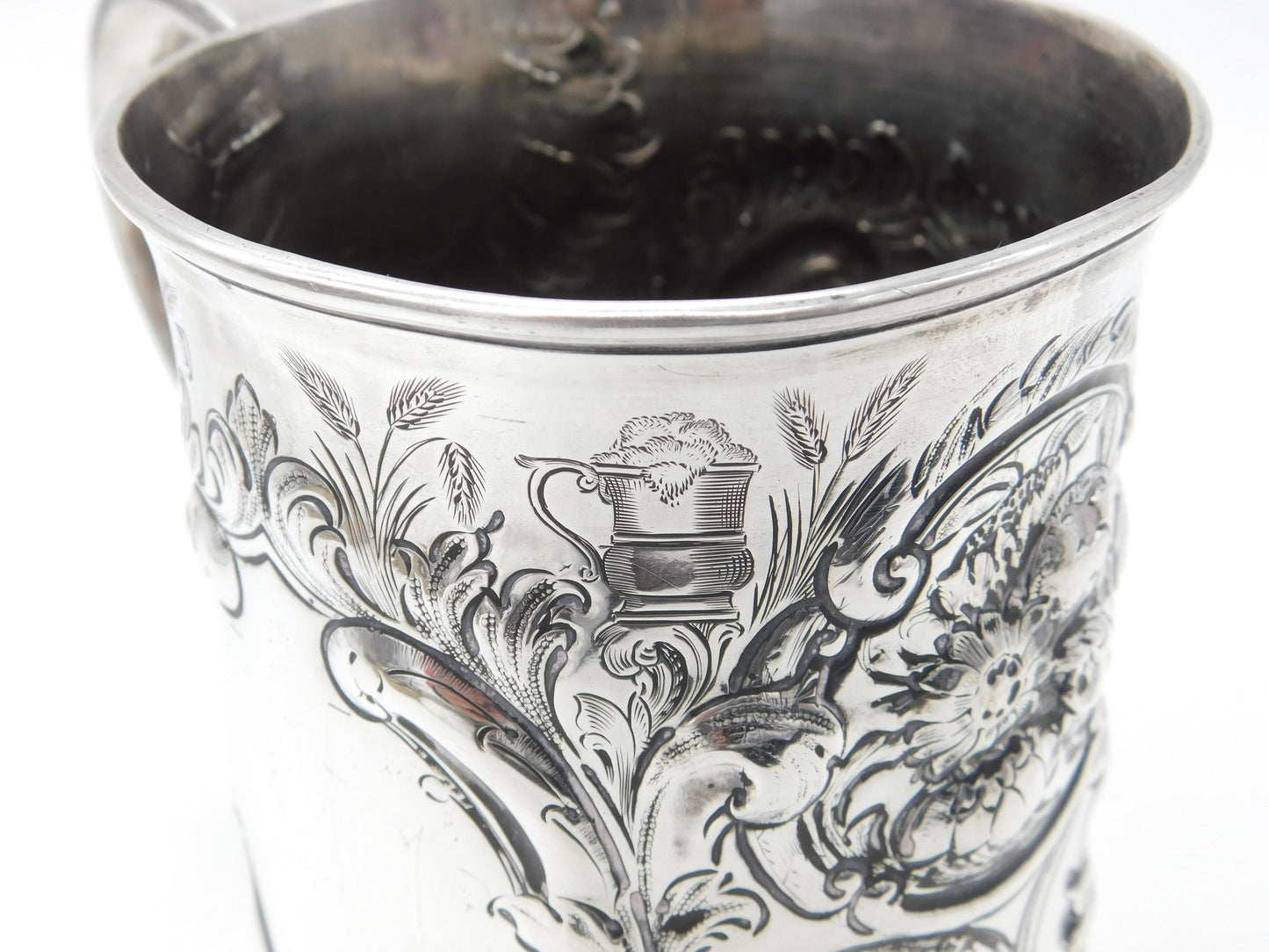 George III Large Sterling Silver Floral Quart Tankard 1766 London John Moore