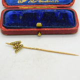 Victorian 15ct Yellow Gold Seed Pearl Set 'W' Initial Stick Pin Antique c1890