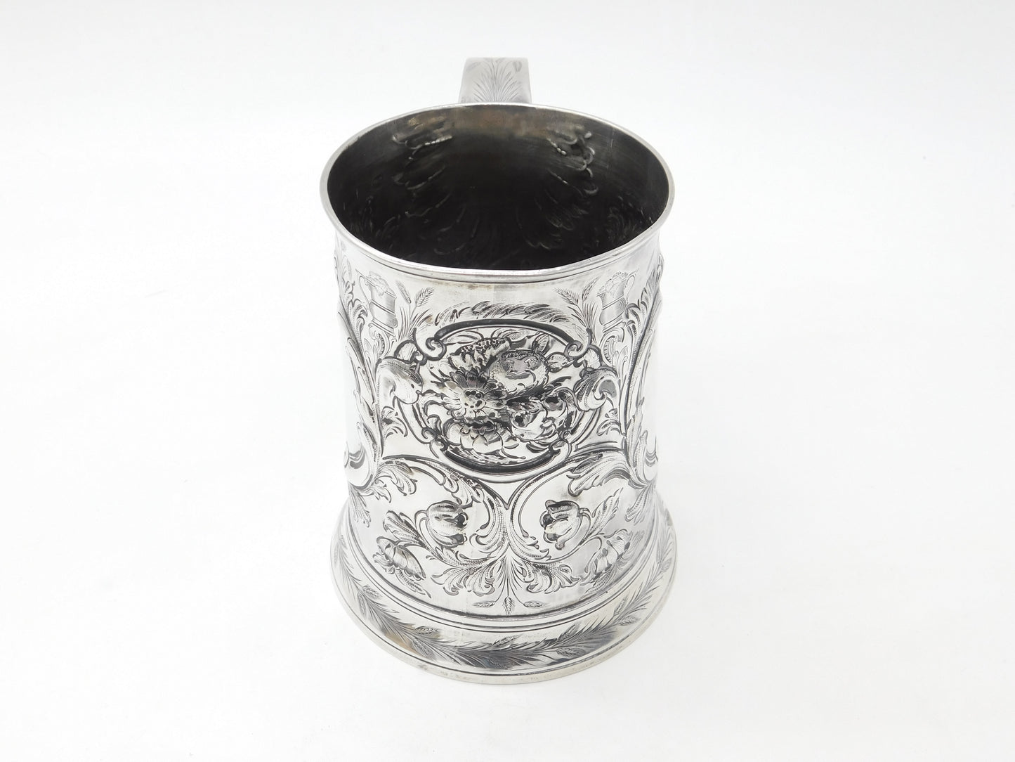 George III Large Sterling Silver Floral Quart Tankard 1766 London John Moore