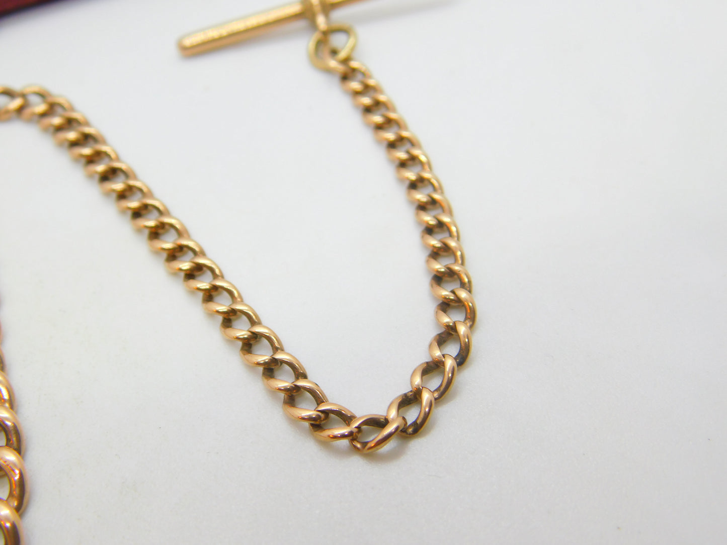 Edwardian 9ct Rose Gold Graduating Albert Curb Watch Chain c1910 Antique