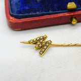 Victorian 15ct Yellow Gold Seed Pearl Set 'W' Initial Stick Pin Antique c1890