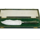 Irish Sterling Silver & Connemara Marble Handled Boxed Cake Slice Vintage Dublin