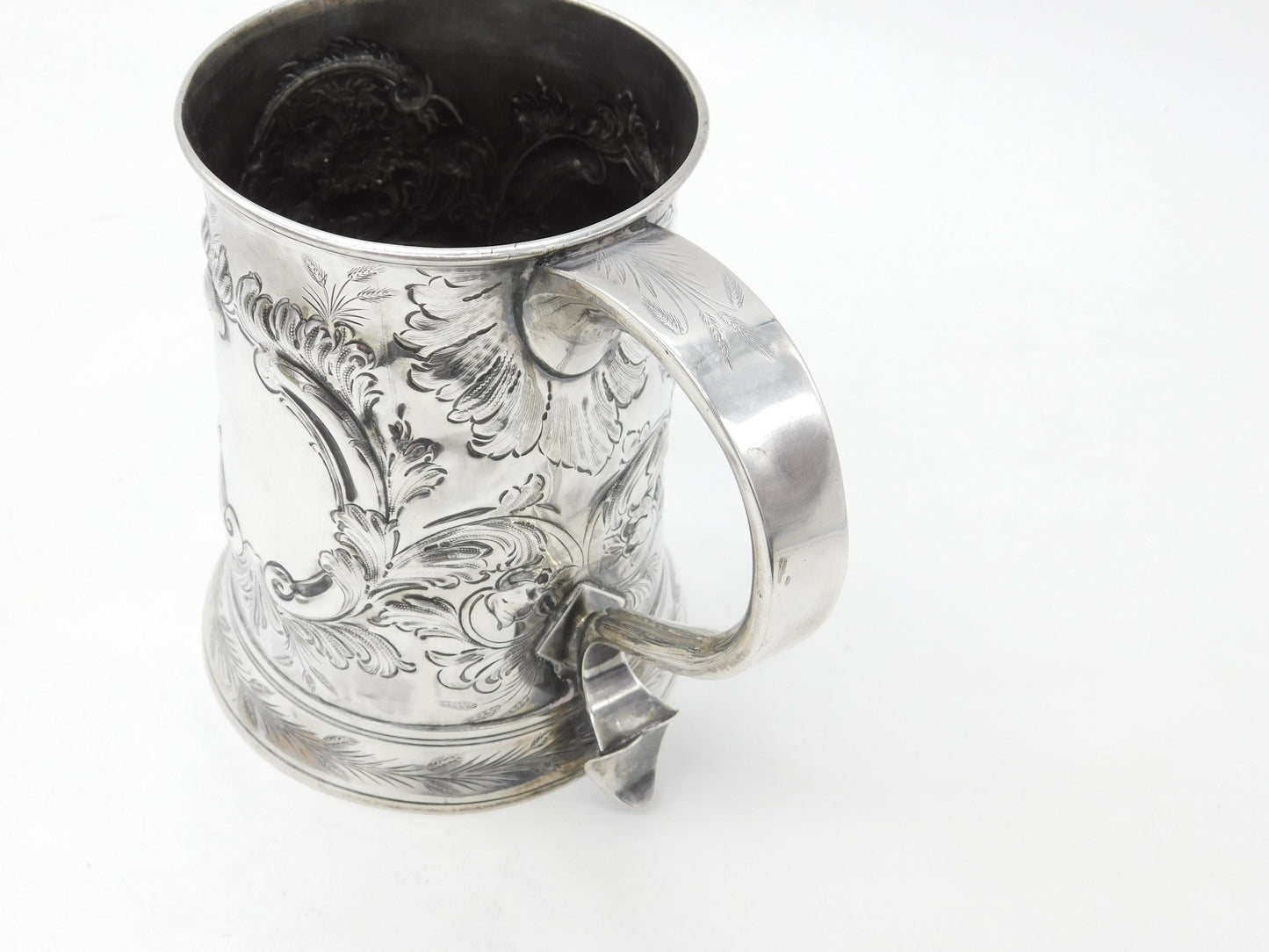 George III Large Sterling Silver Floral Quart Tankard 1766 London John Moore