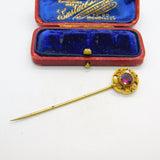 18ct Yellow Gold Almandine Garnet Set Canterbury Cross Stick Pin c1860 Antique