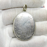 Victorian Sterling Silver Back & Front Aesthetic Stork Locket Antique c1880