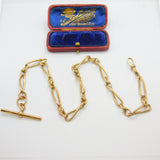Edwardian 9ct Yellow Gold Trombone Link Albert Watch Chain Antique c1910