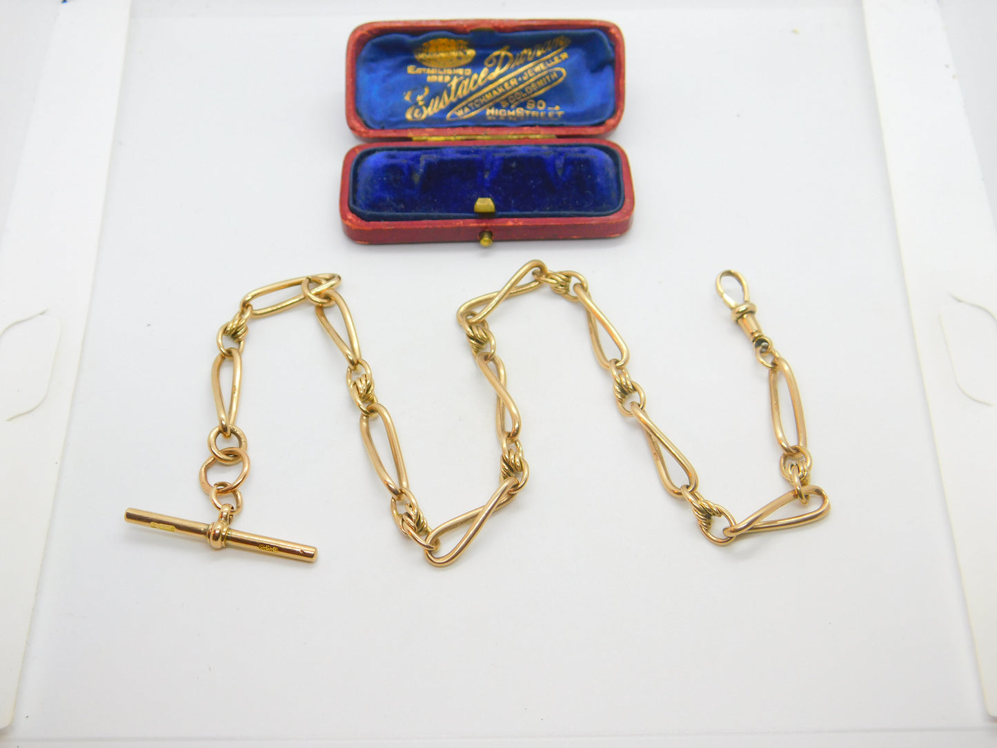 Edwardian 9ct Yellow Gold Trombone Link Albert Watch Chain Antique c1910