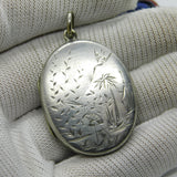 Victorian Sterling Silver Back & Front Aesthetic Stork Locket Antique c1880