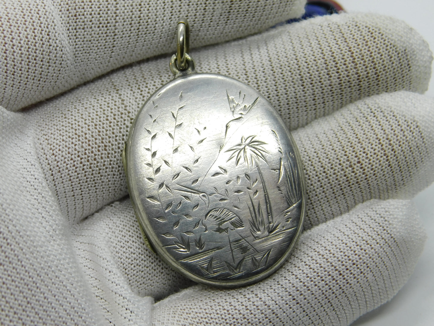 Victorian Sterling Silver Back & Front Aesthetic Stork Locket Antique c1880