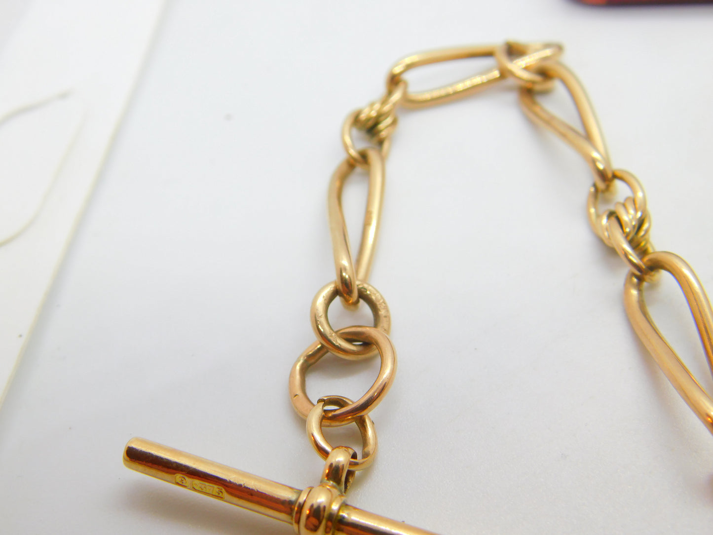 Edwardian 9ct Yellow Gold Trombone Link Albert Watch Chain Antique c1910