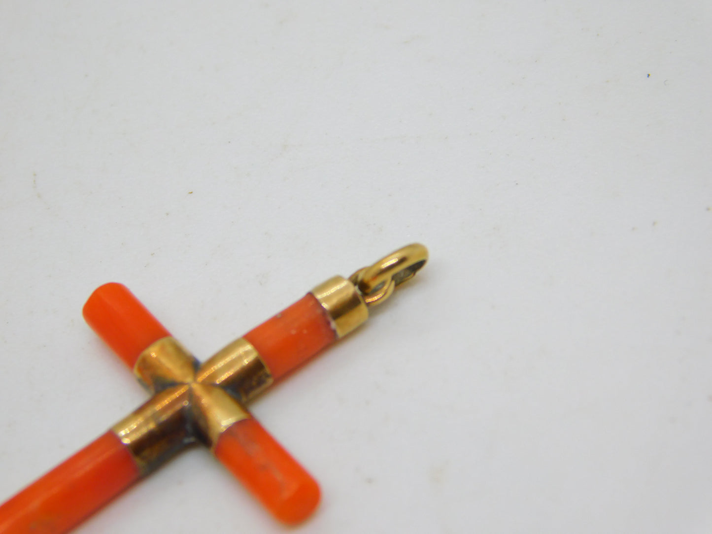 George III 15ct Yellow Gold & Carved Red Coral Cross Pendant Antique c1820