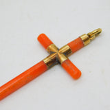George III 15ct Yellow Gold & Carved Red Coral Cross Pendant Antique c1820