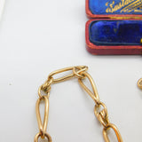Edwardian 9ct Yellow Gold Trombone Link Albert Watch Chain Antique c1910