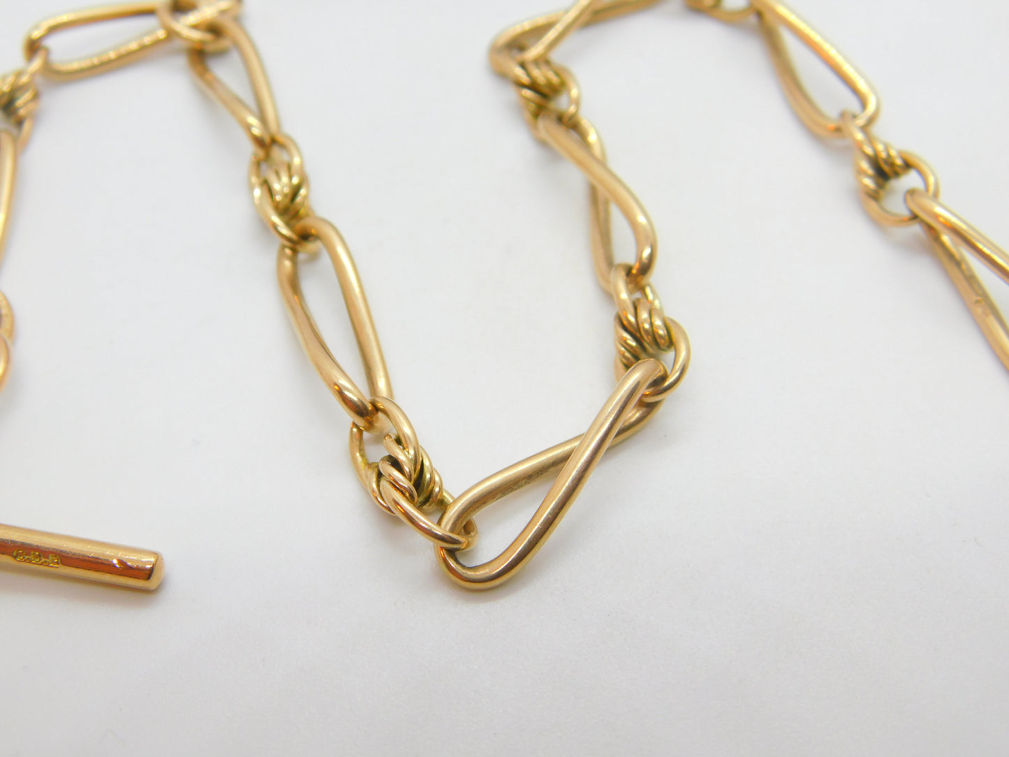 Edwardian 9ct Yellow Gold Trombone Link Albert Watch Chain Antique c1910