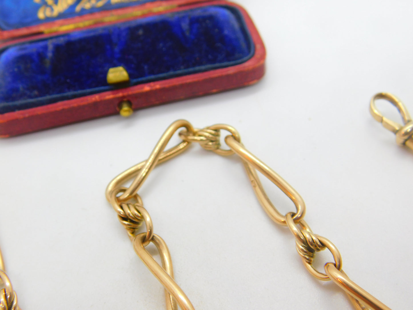 Edwardian 9ct Yellow Gold Trombone Link Albert Watch Chain Antique c1910