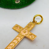 Edwardian 9ct Yellow Gold Floral Pattern Cross Pendant Antique c1910