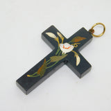 Victorian 9ct Gold Lily Flower Pietra Dura Mosaic Cross Pendant Antique c1860