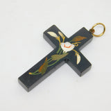 Victorian 9ct Gold Lily Flower Pietra Dura Mosaic Cross Pendant Antique c1860