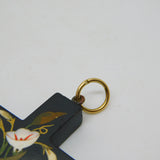 Victorian 9ct Gold Lily Flower Pietra Dura Mosaic Cross Pendant Antique c1860