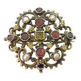 19th Century Austro-Hungarian Silver, Garnet, Pearl, Citrine Brooch Antique c1860