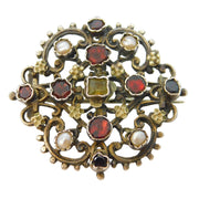 19th Century Austro-Hungarian Silver, Garnet, Pearl, Citrine Brooch Antique c1860