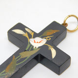 Victorian 9ct Gold Lily Flower Pietra Dura Mosaic Cross Pendant Antique c1860