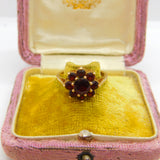 9ct Yellow Gold Bohemian Garnet Cluster Vintage 1994 Birmingham Size O UK