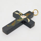 Victorian 9ct Gold Lily Flower Pietra Dura Mosaic Cross Pendant Antique c1860