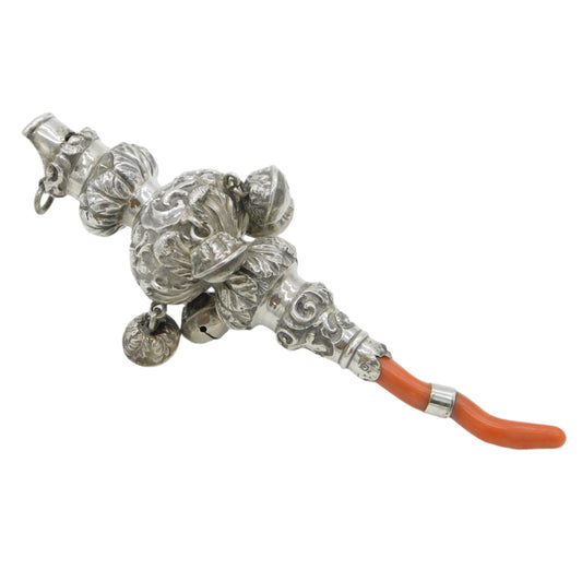 antique georgian silver & coral rattle