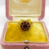 9ct Yellow Gold Bohemian Garnet Cluster Vintage 1994 Birmingham Size O UK
