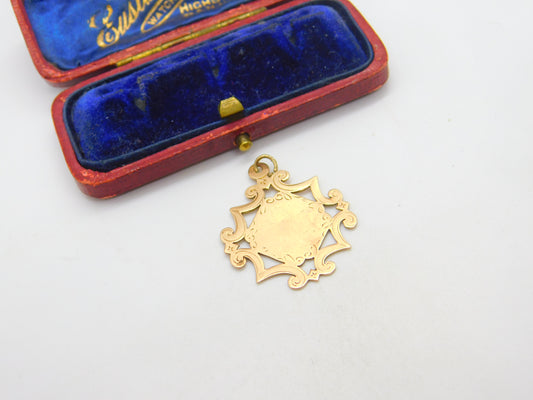 9ct Rose Gold Floral Watch Chain Fob Medal Blank 1912 Chester Antique