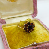 9ct Yellow Gold Bohemian Garnet Cluster Vintage 1994 Birmingham Size O UK