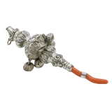 Victorian Sterling Silver & Red Coral Baby Rattle & Teether Antique 1851 Birmingham