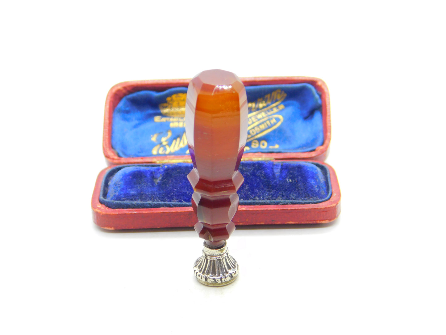 Victorian Carved Red Banded Agate, Sterling Silver Swallow Bird Desk Seal c1880