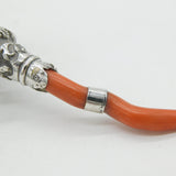 Victorian Sterling Silver & Red Coral Baby Rattle & Teether Antique 1851 Birmingham