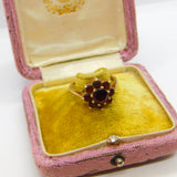 9ct Yellow Gold Bohemian Garnet Cluster Vintage 1994 Birmingham Size O UK