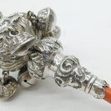 Victorian Sterling Silver & Red Coral Baby Rattle & Teether Antique 1851 Birmingham