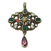 19th Century Austro-Hungarian Silver, Garnet, Pearl Lavalier Pendant Antique c1860