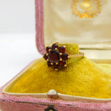 9ct Yellow Gold Bohemian Garnet Cluster Vintage 1994 Birmingham Size O UK