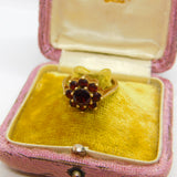 9ct Yellow Gold Bohemian Garnet Cluster Vintage 1994 Birmingham Size O UK