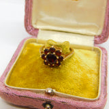9ct Yellow Gold Bohemian Garnet Cluster Vintage 1994 Birmingham Size O UK