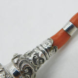 Victorian Sterling Silver & Red Coral Baby Rattle & Teether Antique 1851 Birmingham