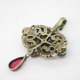 19th Century Austro-Hungarian Silver, Garnet, Pearl Lavalier Pendant Antique c1860